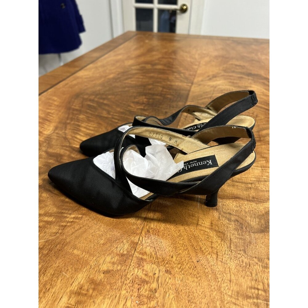 Vtg 90s Kitten Heels Black 8 Fabric Pointed Toe Fairy Mermaidcore Party Witchy - Picture 3 of 9